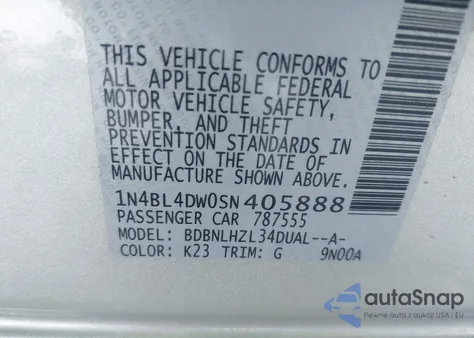 2025 Nissan Altima Sv Awd из США, поврежденный, VIN 1N4BL4DW0SN405888